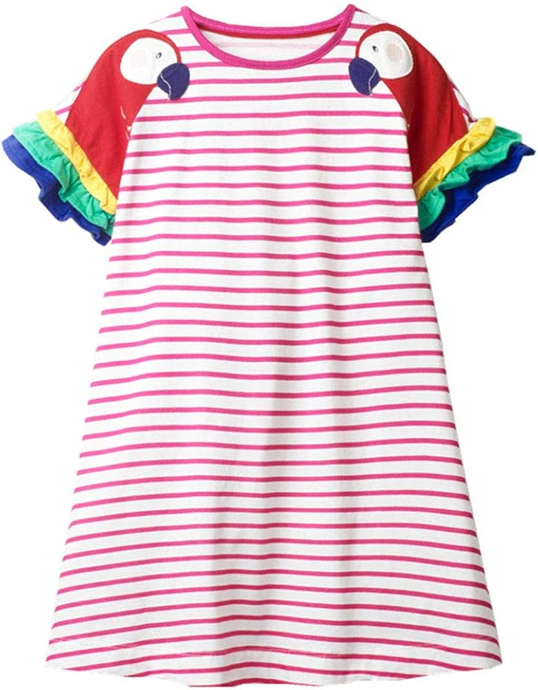 Girls Clothes Cotton Short Sleeve Casual Summer Striped Dresses for Girls Kids 2-8 Years: Clothing