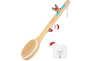 Metene Shower Brush with Soft and Stiff Bristles, Bath Dual-Sided Long Handle Back Scrubber Body Exfoliator for Wet or Dry Brushing