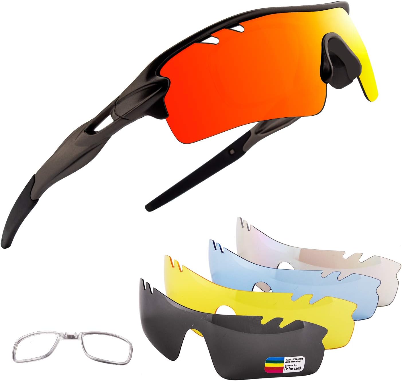OULIQI Polarized Sports Sunglasses for Men Women,with 5 Interchangeable Lenes for Running Driving Fishing Golf Baseball