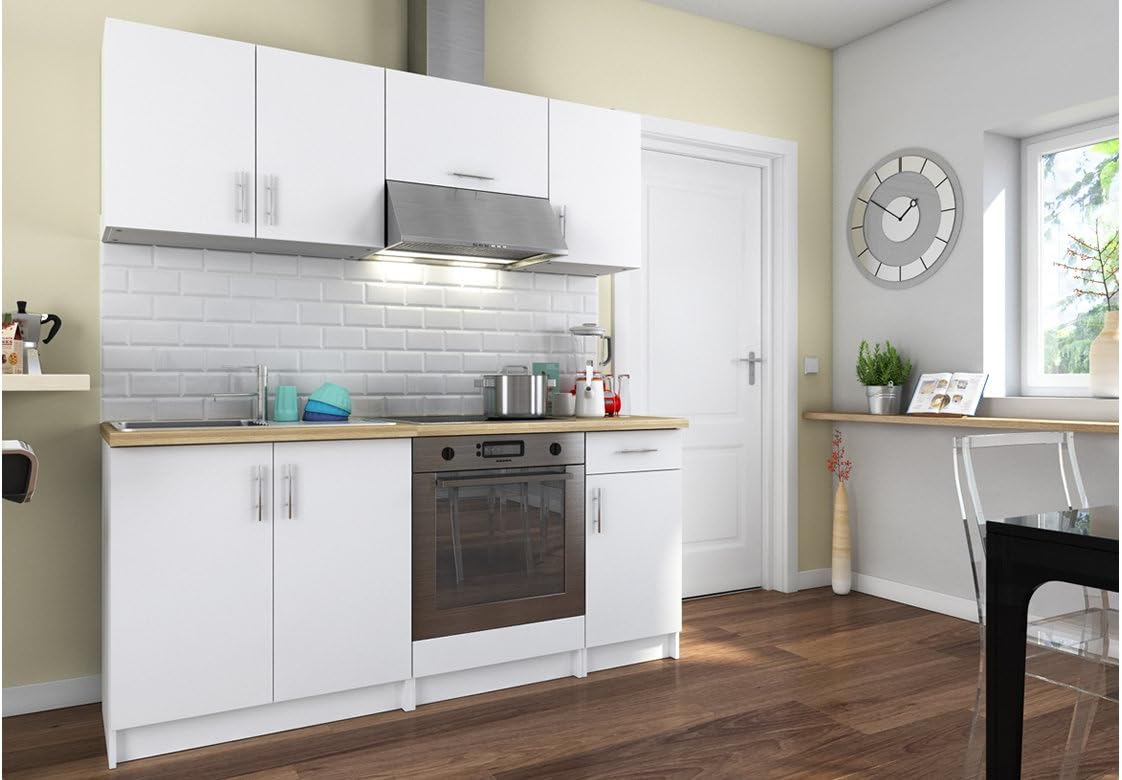 Decome Cuisine Complete Blanche Plan De Travail Bois 180 Cm Amazon Fr Cuisine Maison