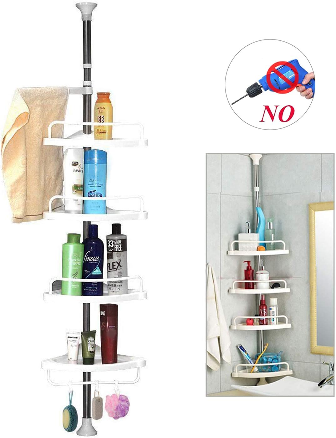 Dripex 4 Tier Shower Caddy, Telescopic Organiser Bathroom Shelves
