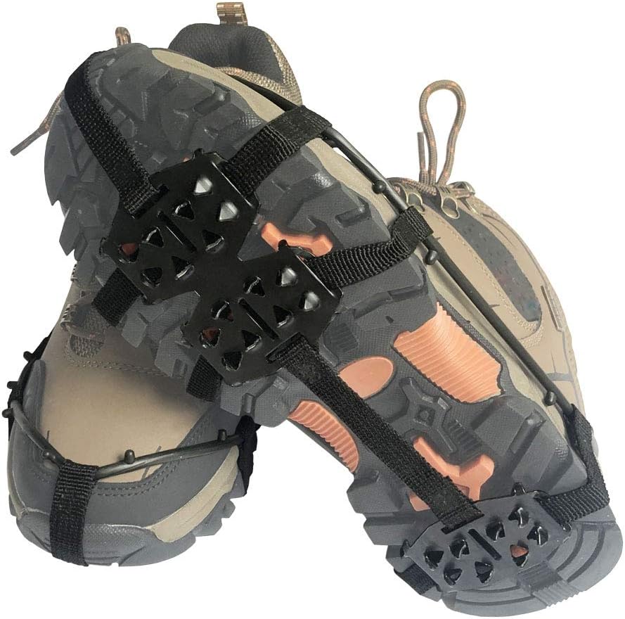 HOVFITNESS Ice Grippers for Shoes and Boots Walk Traction Ice Cleat Spikes Crampons, 24 Manganese Steel Spikes Ice-Creepers Running Hiking On Ice & Snow Ground, Mountian 1 Pair