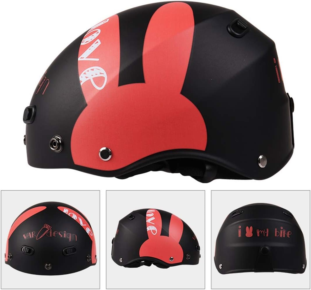 Amazon 半帽ヘルメット レディース ヘルメット かわいい ハーフヘルメット 原付 ヘルメット Uvカット メンズ 自転車 通気 吸汗 日焼け止め オールシーズン 内装 洗濯可 男女兼用 おしゃれ 絵 ヘルメット ｍ 頭囲 53 55cm マットブラック 紅兎 半帽 車 バイク