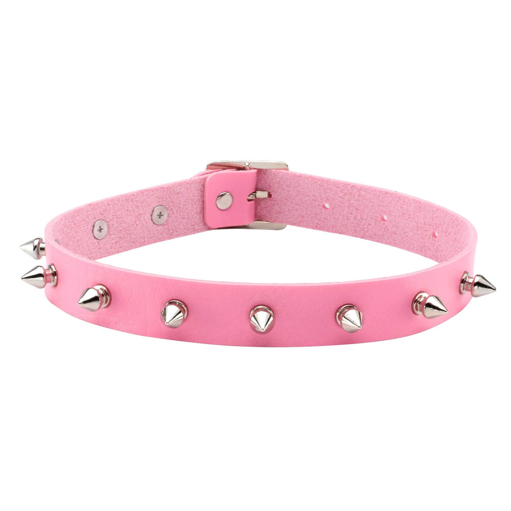 MILAKOO Women Men Cool Punk Goth Metal Spike Studded PU Leather Collar Choker Necklace (Pink)