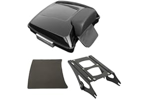 TCT-MOTORPARTS Gloss Black 5.5" Razor Tour Luggage Trunk+2-UP Mounting Rack Backrest Fit for Harley Touring Road King Electra Glide Street Glide 2014-2025