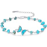BETHZA Natural Turquoise Butterfly Bracelets 925 Sterling Silver Butterfly Adjustable Bracelet Genuine Gemstone Boho Style Vintage Jewelry Gifts for Women
