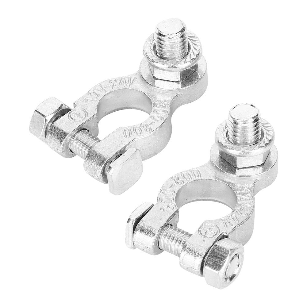 Qiilu Battery Terminals, Pair of 12/24V Universal Car Battery Terminals Stud Type 10mm/0.4in Cable Positive Negative