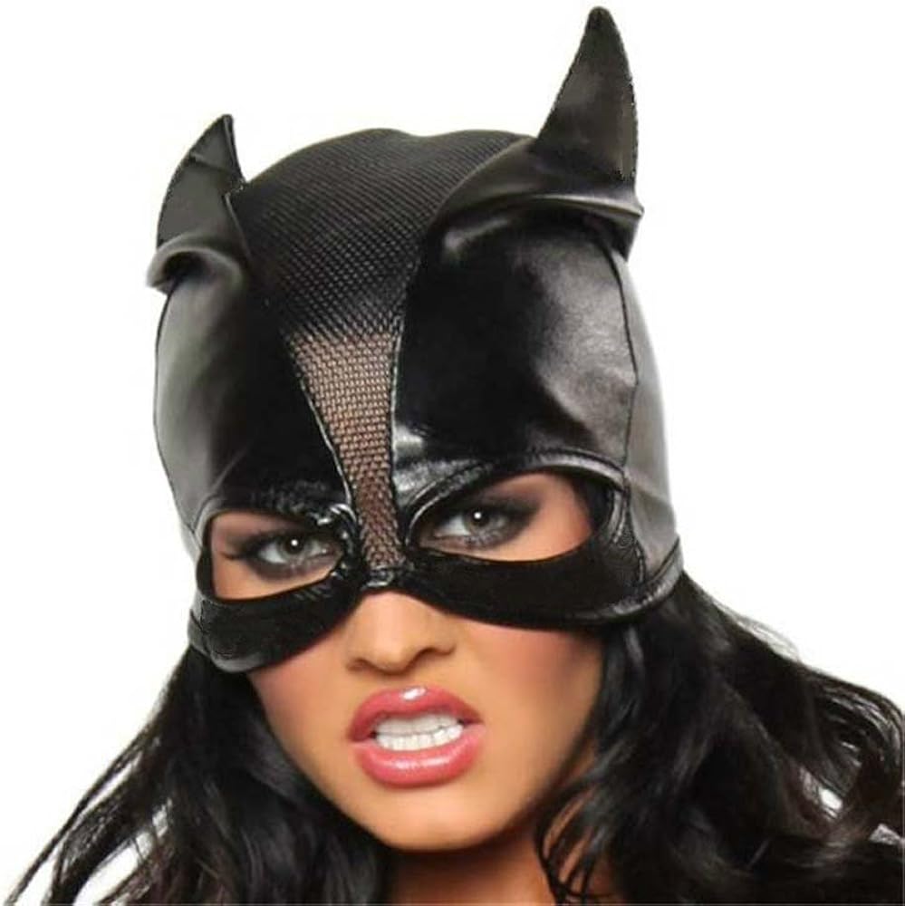 FASHION QUEEN Black Catwoman Hat Mask Cosplay Costume Outfit Bat Ears