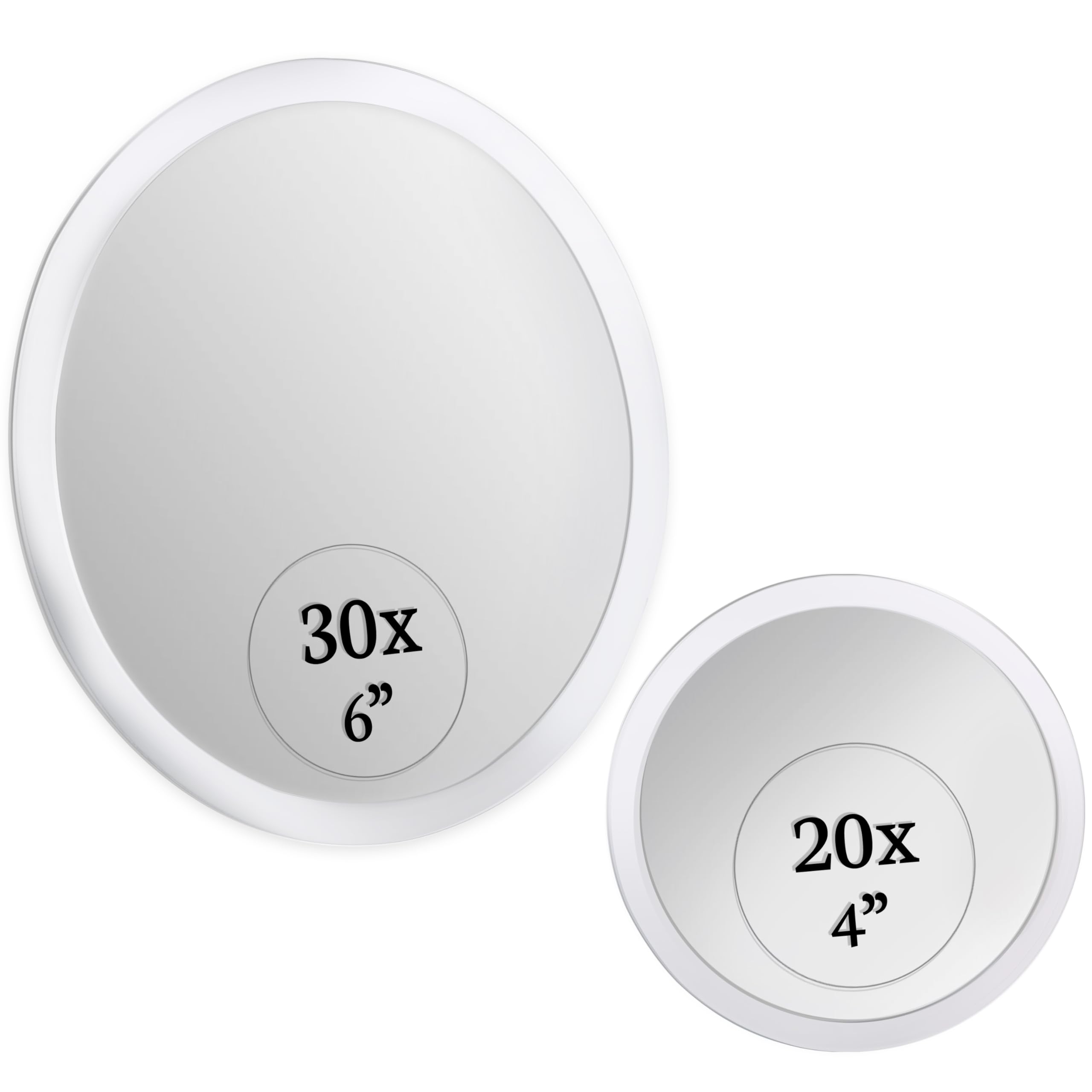 MIRRORVANA 30X & 20X Magnifying Mirror Set with 3 Stick On Suction Cups - High Magnification Vanity Mirrors for Makeup and Tweezing - 15cm (30 X) and 10cm (20 X)