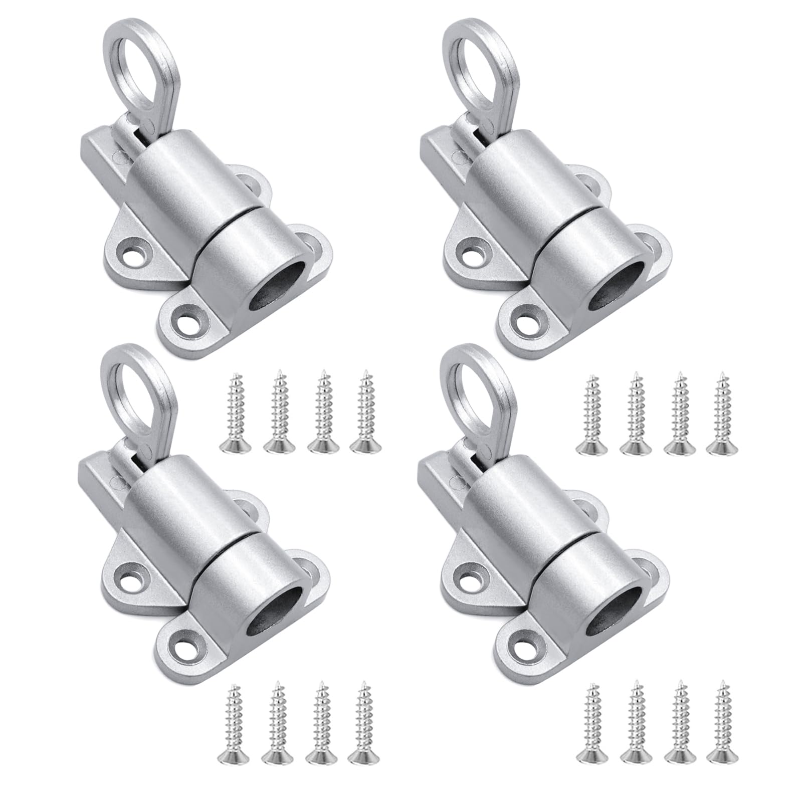 SyiXute 4 Pcs Door Spring Bolt,Aluminum Alloy Gate Latch Bounce Lock,Automatic Locking Door Latches,Door Locks with Screws for Shed Doors Gates and Outhouse Doors (Silver)