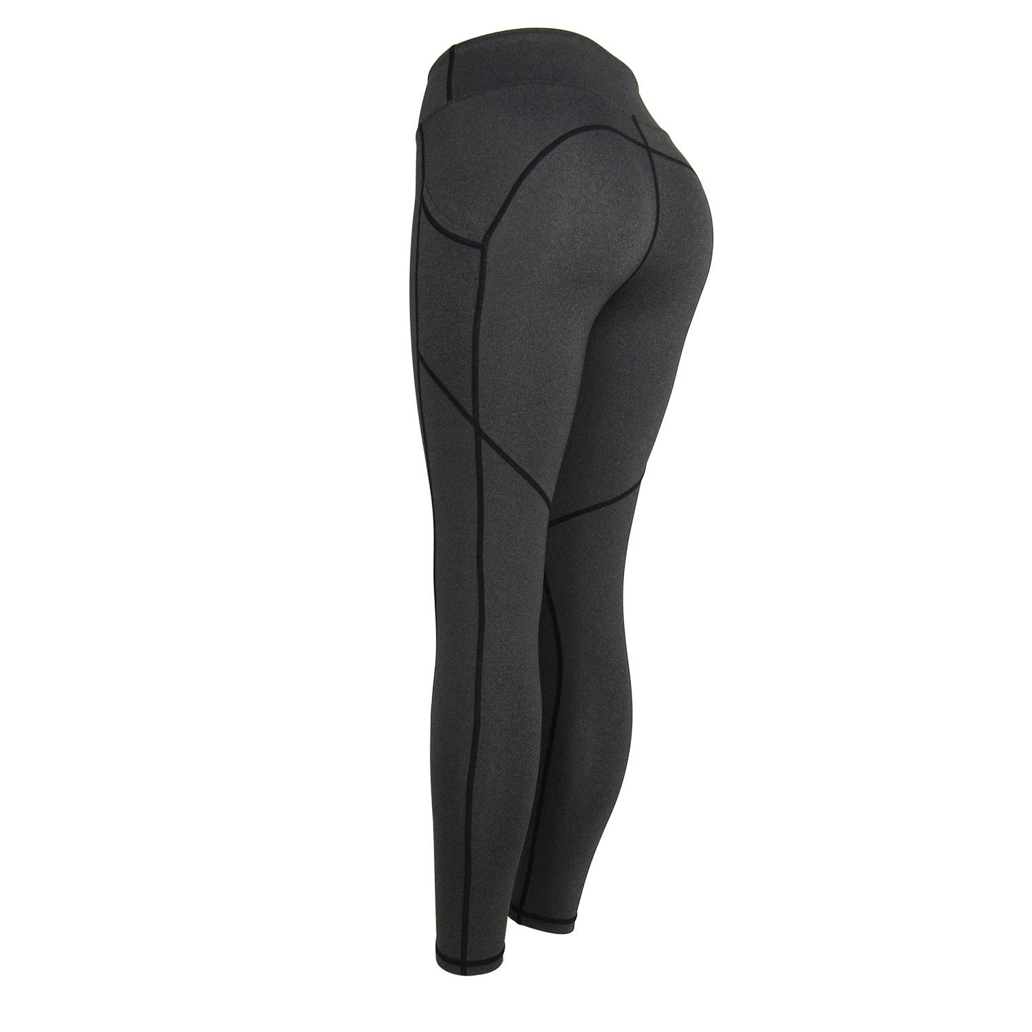 FCZDQ High Waist Yoga Pants with Pockets, Tummy Control, Workout Leggings for Women 4 Way Stretch Yoga Leggings (1020 Yoga Leggings 1 Piece: Dark Gray, X-Large (fits Like US 14-16))