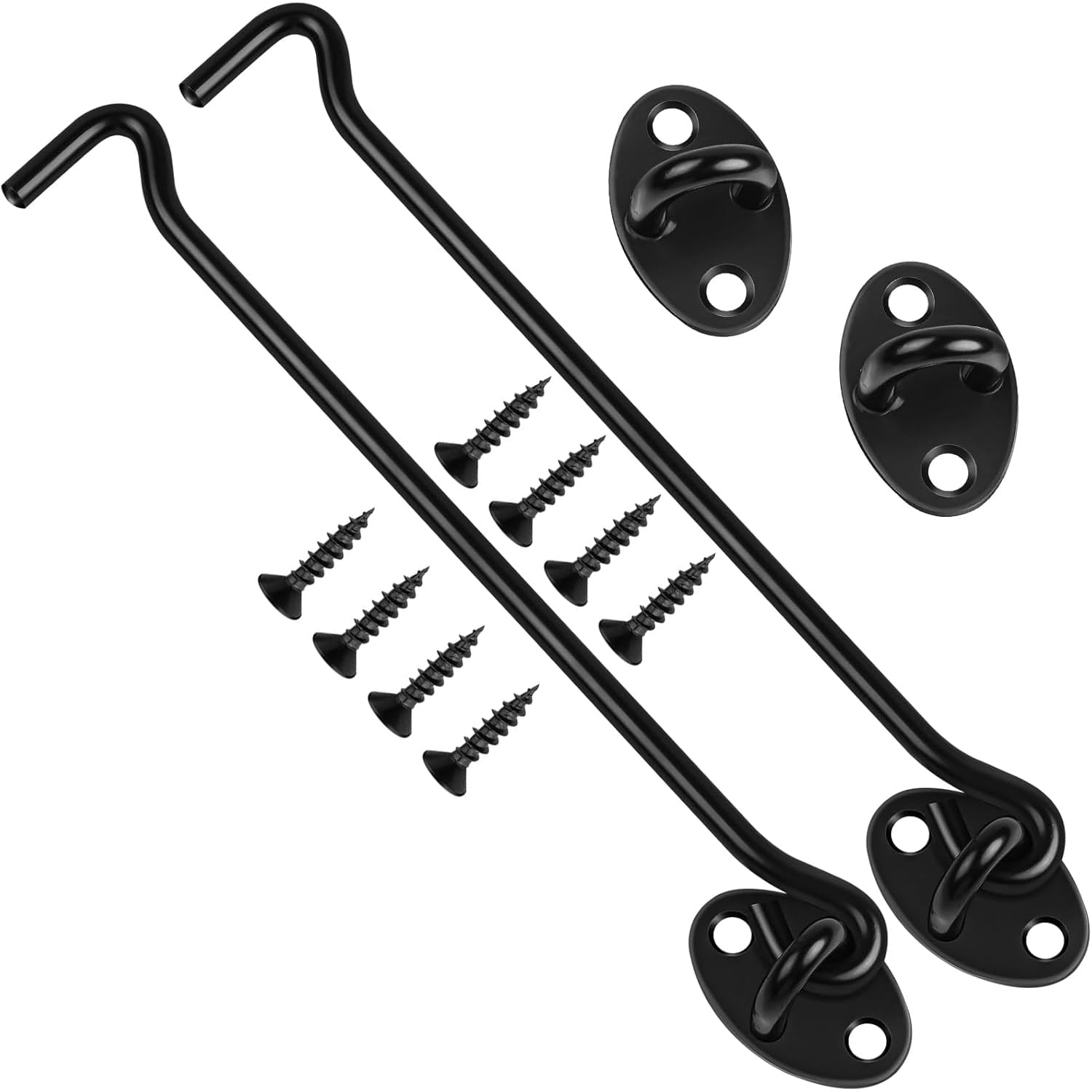Hook and Eye Latch,8 Inch Cabin Hook Stainless Steel Door Lock Hook 2 Pcs Black Door Latch for Internal Door Hooks to Keep Door Open,Door Catch for Outdoor Garden Gate Latch Use(Black, 8 in)