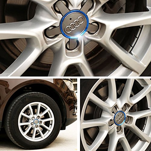 4 Pieces Blue Alloy Car Wheel Rim Center Cap Hub Rings Decoration For Audi A3 A4 A5 Q3 Q5 Q7 TT Quattro, BMW X1 X3 X5 1 3 5 6 7 Series