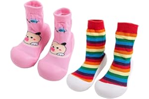 CHICONE 2 Pairs Baby Socks Anti Skid Rubber Soft Sole Infant Slippers Prewalker Shoes