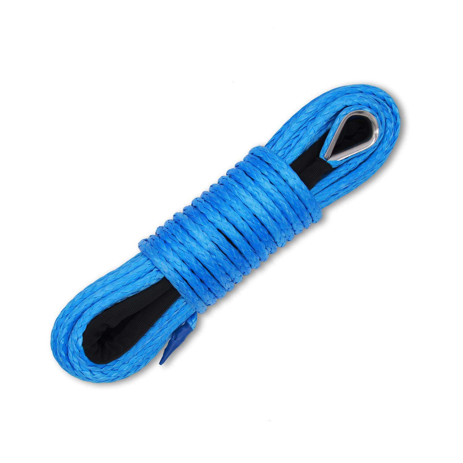 Photo 1 of Ucreative 1/4 Inch x 50 Feet 10,000LBs Synthetic Winch Line Cable Rope with Black Protecing Sleeve for ATV UTV (Blue)