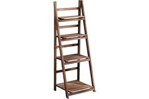 Babion 4 Tier Ladder Shelf Brown, Home Office Ladder Bookcase and 4 Tier Bookshelf, Wood Ladder Shelf and Multifunctional Ladder Bookcase Storage Rack for Living Room Bathroom Bedroom(4 Tier, Brown)