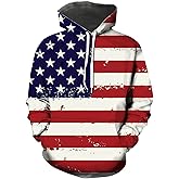 Hisayhe Men's American Flag 3D Print Hoodie Casual Funny Hooded Pullover