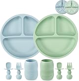 PandaEar Silicone Baby Weaning Set 2 Plates 2 Sippy Cups 2 Spoons Forks