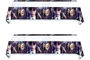 NF ORANGE 2Pcs Wednesday Addams Party Tablecloth, Wednesday Addams Birthday Party Decoration Supplies (70" x 42") Black