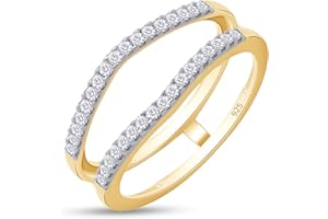 SAVEARTH DIAMONDS 1/3 ct t.w Round Cut Lab Created Moissanite Diamond Curved Enhancer Guard Ring In 14K Gold Over Sterling Si