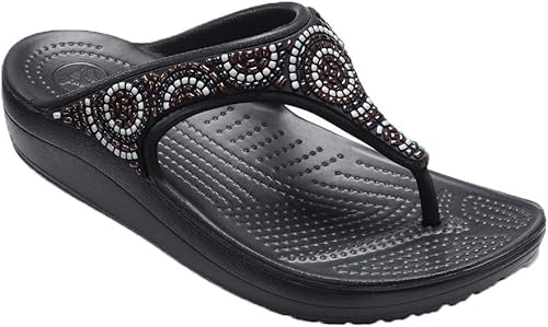 Amazon クロックス 5051 スローン ビーディド フリップ トングサンダル レディース W7 23 0cm 080 Black ファッションサンダル