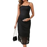 MARI GABRIEL Women Maternity Dress Mesh Ruched Side Bodycon Spaghetti Strap Pregnancy Dresses for Wedding Guest