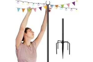 Tigerden 10ft String Light Pole for Soft Surfaces, Light Pole for Outdoor String Light, Perfect for Garden, Backyard, and Patio Lighting Stand for Parties, Wedding - Matte Black Finish - 1 Pack