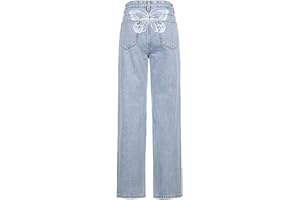 XKBHYD Womens Vintage Hip Pentagram Color Block Patch Jeans Casual Denim Micro-Lab Pants Y2K Fashion Streetwear