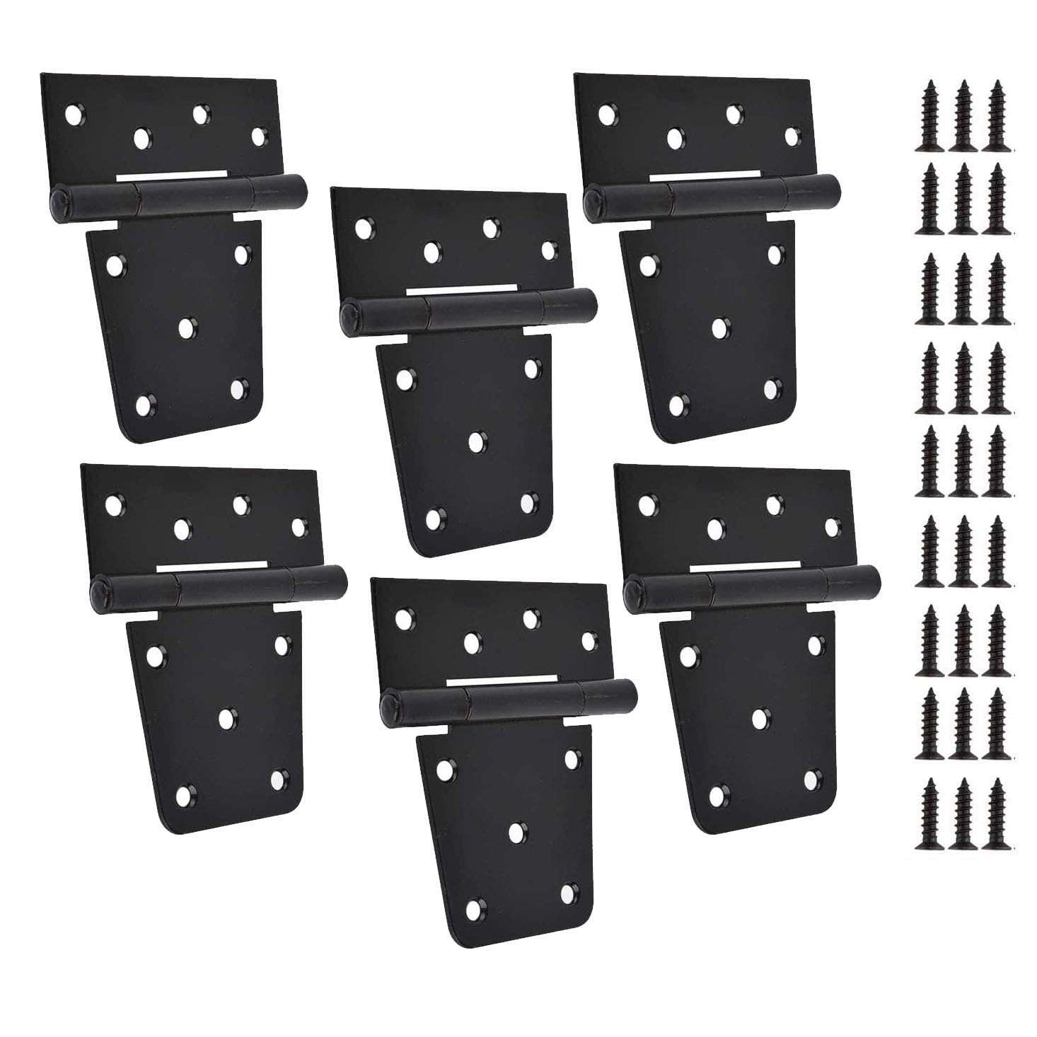 TamBee Black Gate Hinges Shed Hinges Heavy Duty Gate Hinges for Wooden Fences Barn Door Hinges for Wood Outdoor 3.5inch with Screws (Pack of 6)