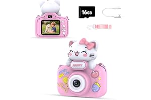 MURAUX Kids Camera for Boys and Girls, Digital Selfie Camera for Kids, Birthday Gifts for 3-8 Years Old Kids, 1080P Video Camera with 2" HD IPS Screen, Cute Protective Cover & 16GB SD Card (Pink)
