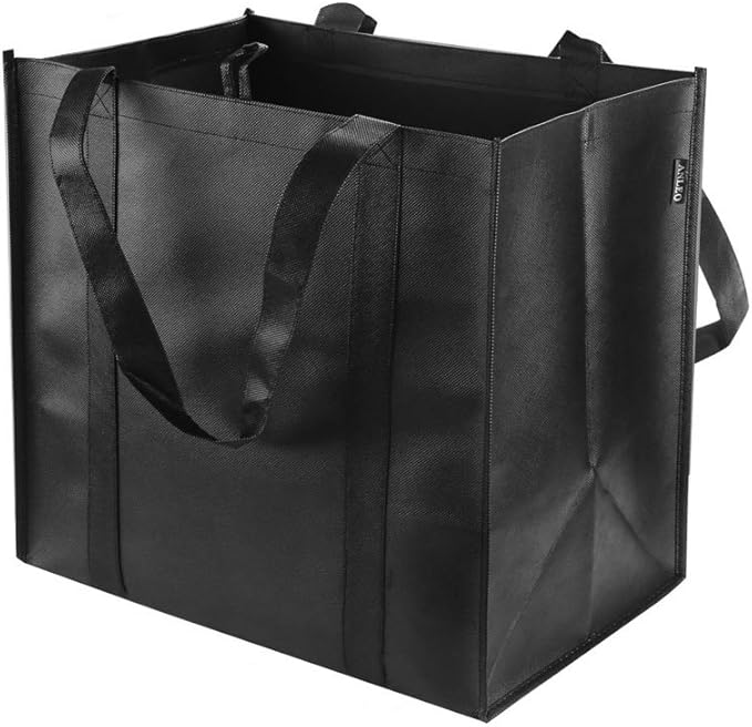 Amazon Com Reusable Grocery Tote Bags 6 Pack Black Hold 44 Lbs Large Durable Heavy Duty Shopping Totes Grocery Bag With Reinforced Handles Thick Plastic Support Bottom Type 1 Kitchen Dining