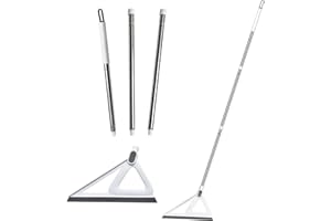 EUEDUE Multifunction Magic Broom, Rubber Squeegee Broom with 53" Long Handle, Silicone Floor Scraping Broom for Floor Bathroom Foam Kitchen Shower Tile Marble Pet Hair Fur Glass Water Window Cleaning, Grey