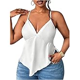 SOLY HUX Women's Plus Size Lace Up Backless Camisole Top Deep V Neck Peplum Asymmetrical Tops