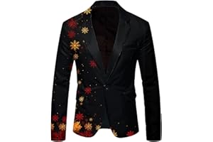 Men's Christmas Suit Sets Christmas Snowflake Print Blazers Winter Warm Stylish Breasted Tops Long Sleeve Tuxedo