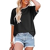 Dokotoo T Shirts for Women Striped Color Block Loose Fit Round Neck Womens Tops Fashion 2025 Oversized Tshirts for Women