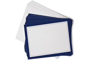 HILL VALLEY GREETINGS Blank Border Flat Note Cards with Envelopes - 40 Classic Flat Cards with Envelopes - Blank Simple Paneled Non Folding Cards For Business Professional & Formal Events (Blue)