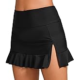 Yallyue Women Swim Skirt - High Waisted Ruched Ruffle Swim Skirts with Short Tummy Control Bikini Bottoms