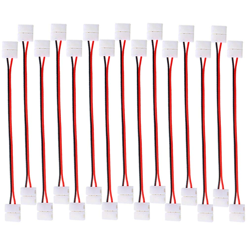 QitinDasen 15Pcs Professional 2 Pins LED Strip Light Connector, Non-Waterproof Snap Down, 8mm Solderless Jumper for Single Color Lights