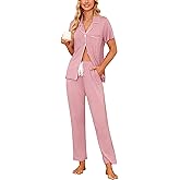 Samring Women Pajamas Sets 2 Piece Short Sleeve Soft Sleepwear Pjs Lounge Set Button Down Nightwear with Long Pants