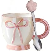 VABILNIY-Ceramic Coffee Mug with Bow Design, 13.5 fl oz | Lead &amp; Cadmium Free, Cute Novelty Tea Cup for Hot Cold Drinks, Unique Birthday Gift for Women Her