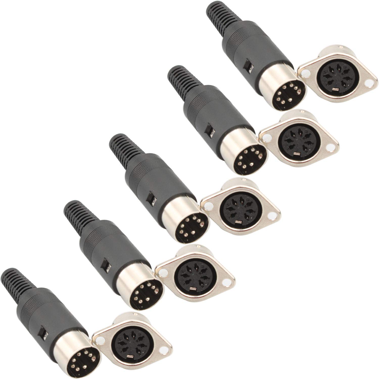 RUNCCI-YUN 10pcs 7 Pin DIN Male to Female Connector， Panel Mount， audio AV equipment Chassis Cable Solder Connector, for CNC Project （Black） — image 1