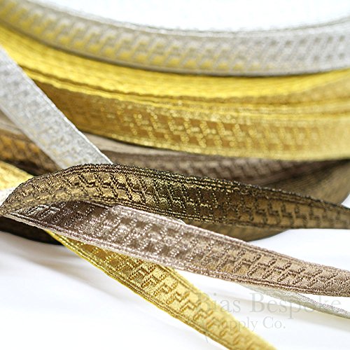 PAX 1/2" Pale Silver Geometric Bullion Braid Trim: 5 Yards