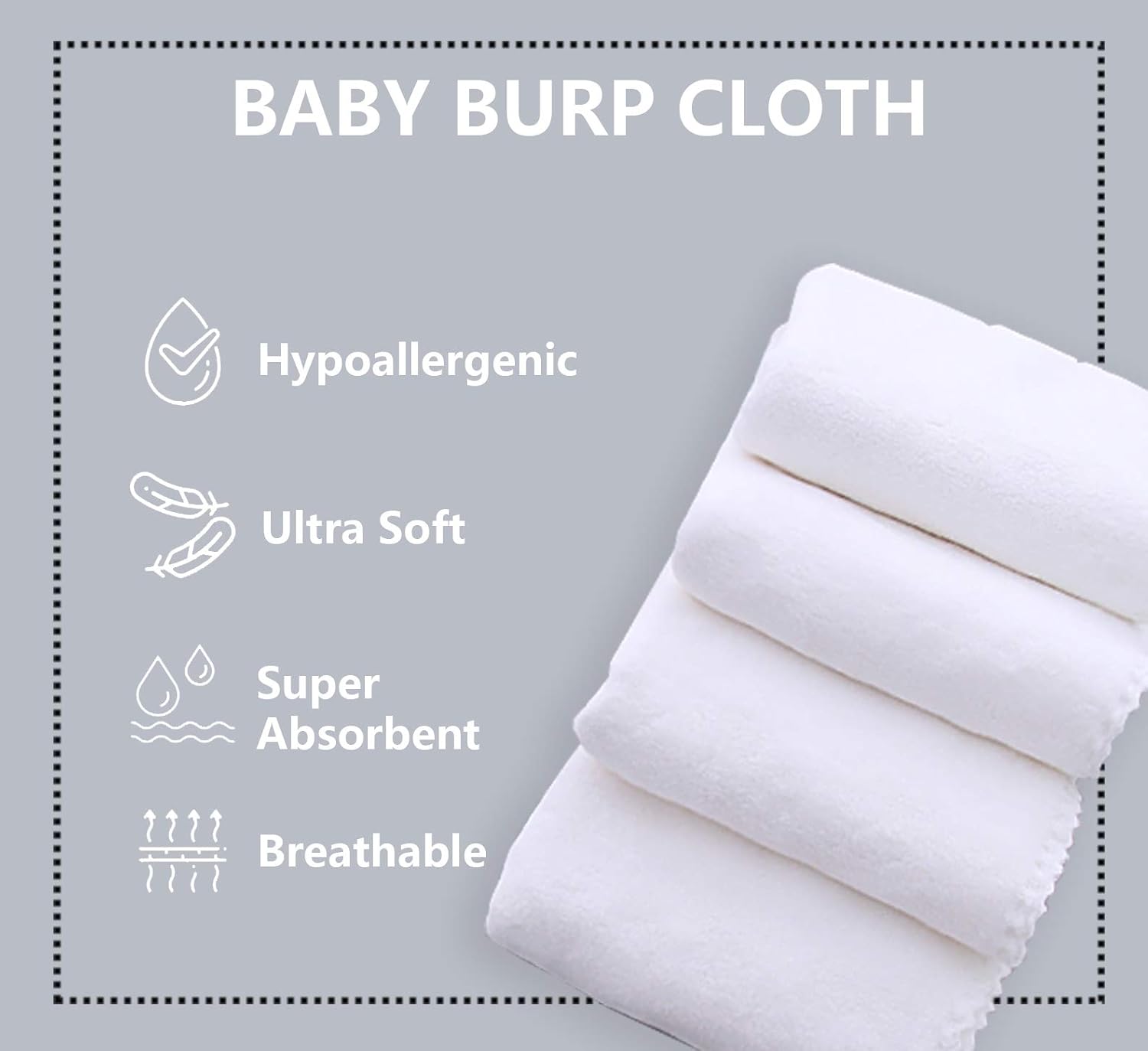 8 Pack Large Burp Cloths for Baby - 20" by 10" Ultra Absorbent Burping Cloth, Hand Washcloths, Newborn Towel - Milk Spit Up Rags - Burpy Bib for Unisex, Boy, Girl - Burp Cloths Set(White): Baby