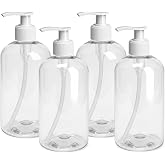 Bar5F Empty Plastic Pump Bottles, 12 oz, 4-Pack | Crystal-Clear Refillable Containers, BPA-Free, Hand Pump Bottle Dispensers for Shampoo, Lotion, Soap, and Oil