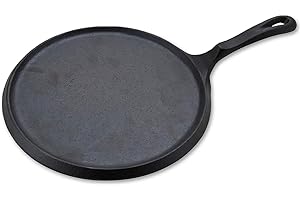Alpine Cuisine Round Comal Cast Iron 10 Inch Seasoned Coating Black with Durable Single Handle – Comfortable Comal For Cooking, Even Heating & Versatile Kitchen Cookware Color Sleeve Bag Packing