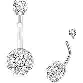 Salloog Moissanite 14G/1.6MM Belly Button Rings - 925 Sterling Silver Hypoallergenic 0.9CT Moissanite Internally Threaded Belly Ring Navel Stud Body Piercing Jewelry Gifts for Women Men