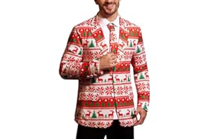 Arvilhill Men's Christmas Ugly Blazer 3D Graphic Print Long Sleeve Suit Jacket with Tie (S-XXL)