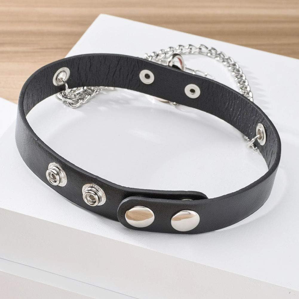 MJartoria Gothic Jewelry-PU Leather Choker Necklace for Women-O-Ring Heart Punk Rock Adjustable Black Collar Choker Cosplayer (Style 1, 2 Pcs): Clothing