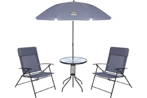 Nice C Patio Set with Umbrella, Outdoor Dinning Set, Patio Furniture Set, Table and Chairs, 4-Piece Garden Furniture Set, Glass Table, 2 Folding Chairs and Tilt Umbrella (Grey)