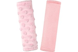 WINGHENLEE Baby Car Seat Strap Pads, Car Seat Strap Shoulder Covers for Baby Infant Toddler, Double-Sided Car Seat Belt Covers for Stroller/Pushchair/Baby Swing, Soft Flannel & Mesh, Pink